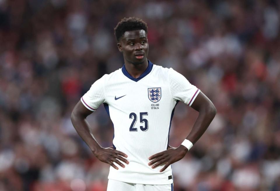 LONDON, ENGLAND – 7. JUNI: Bukayo Saka aus England während des internationalen Freundschaftsspiels zwischen England und Island im Wembley-Stadion am 7. Juni 2024 in London, England.  (Foto von: Alex Bantling/Getty Images)