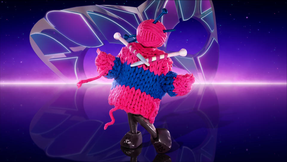 This image and the information contained herein is strictly embargoed until 20.00 Sunday 18th December 2022

From Bandicoot TV

The Masked Singer: SR4 on ITV1 and ITVX

Pictured: Knitting.

This photograph is (C) ITV Plc/Bandicoot TV and can only be reproduced for editorial purposes directly in connection with the programme or event mentioned above, or ITV plc. Once made available by ITV plc Picture Desk, this photograph can be reproduced once only up until the transmission [TX] date and no reproduction fee will be charged. Any subsequent usage may incur a fee. This photograph must not be manipulated [excluding basic cropping] in a manner which alters the visual appearance of the person photographed deemed detrimental or inappropriate by ITV plc Picture Desk.  This photograph must not be syndicated to any other company, publication or website, or permanently archived, without the express written permission of ITV Picture Desk. Full Terms and conditions are available on the website www.itv.com/presscentre/itvpictures/terms

For further information please contact:
james.hilder@itv.com