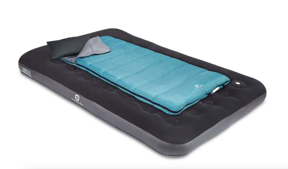 Outbound Double Single-High Inflatable Air Mattress/Airbed w/ Built-In Foot Pump & Pillow (Photo via Canadian Tire)