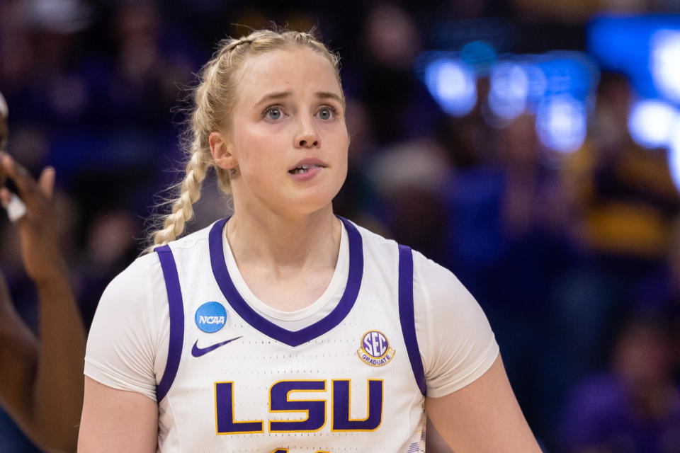 Mar 22, 2024; Baton Rouge, Louisiana, USA; LSU Lady Tigers guard Hailey Van Lith (11) shoots a free throw against the Rice Owls during the second half at Pete Maravich Assembly Center. Mandatory Credit: Stephen Lew-USA TODAY Sports