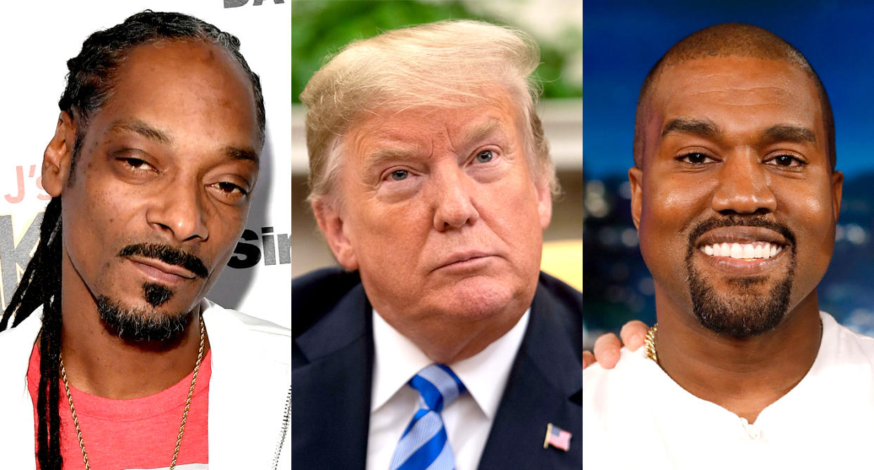 Snoop Dogg has harsh words for Donald Trump and Trump supporter Kanye West. (Photo: Getty Images)