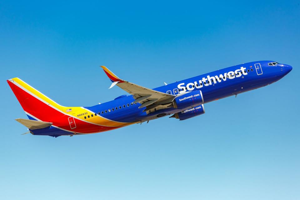 <p>Getty</p> A Southwest Airlines Boeing 737-800 airplane on April 8, 2019