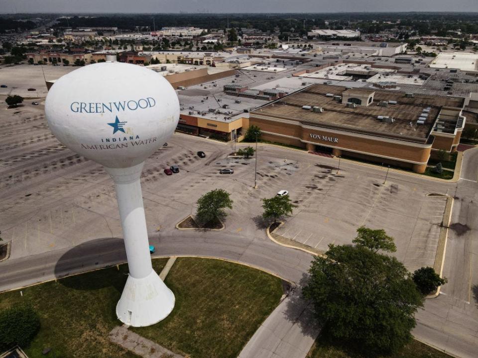 The Greenwood Park Mall in Greenwood, Indiana. It was here, in July 2022, that a gunman opened fire in the food court, killing three before being killed by an armed bystander. Months later, an interstate offramp nearby became the spot where Coach Nell died.