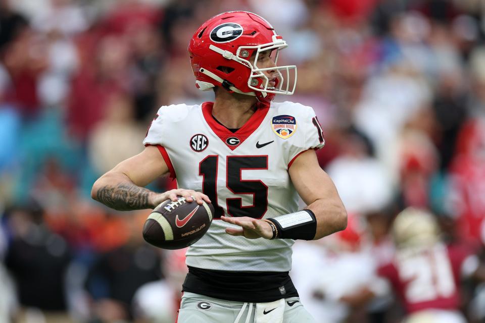 Georgia quarterback Carson Beck returns for his senior season and is already being projected as the top quarterback prospect for the 2025 NFL draft.