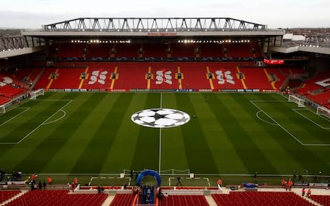 General view inside the stadium prior to the Group C match of the UEFA Champions League between Liverpool and Paris Saint-Germain at Anfield on September 18, 2018  - Credit: GETTY IMAGES