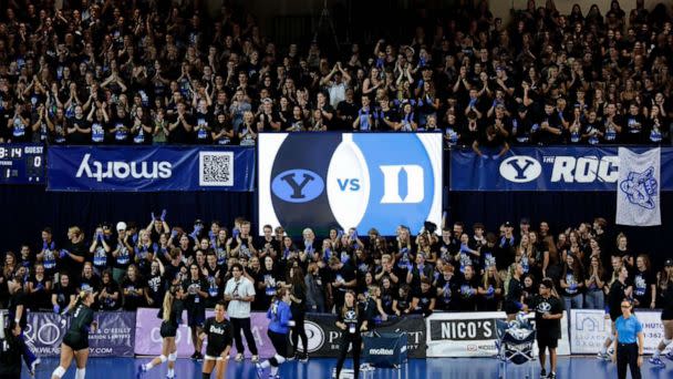 PHOTO: The Smith Fieldhouse at Brigham Young University has record setting attendance during a BYU vs Duke match in an image posted by BYU Women's Volleyball, Provo, Utah, Aug. 26, 2022. (@BYUwvolleyball/Twitter)