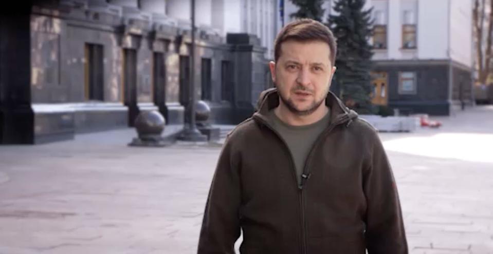 Ukrainian President Volodymyr Zelenskyy delivering a video address