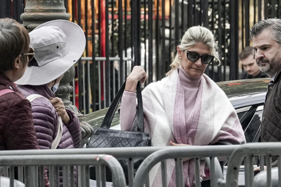 Nadine Menendez, wife of Sen. Bob Menendez, D, N.J., arrives at federal court for her arraignment on a revised indictment in a sweeping bribery case, Wednesday, Oct. 18, 2023, in New York. (AP Photo/Bebeto Matthews)