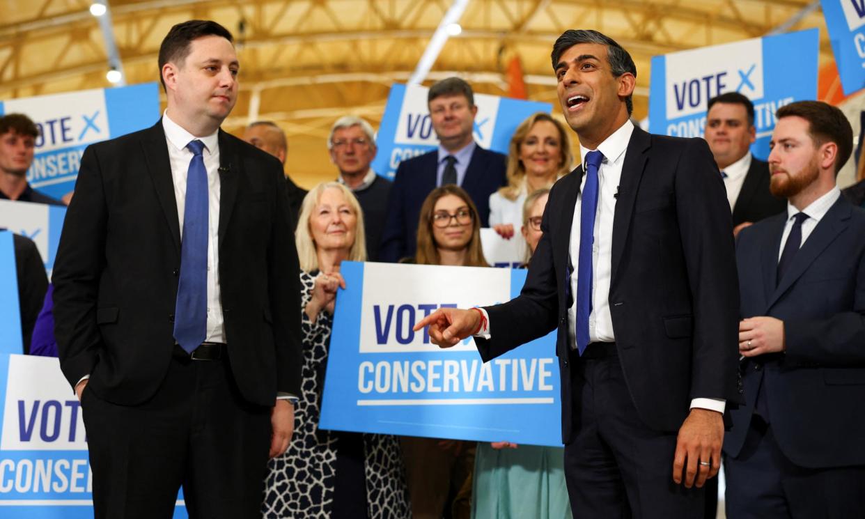 <span>Rishi Sunak, right, speaks next to the re-elected mayor of Tees Valley, Ben Houchen, in Darlington on Friday.</span><span>Photograph: Molly Darlington/Reuters</span>