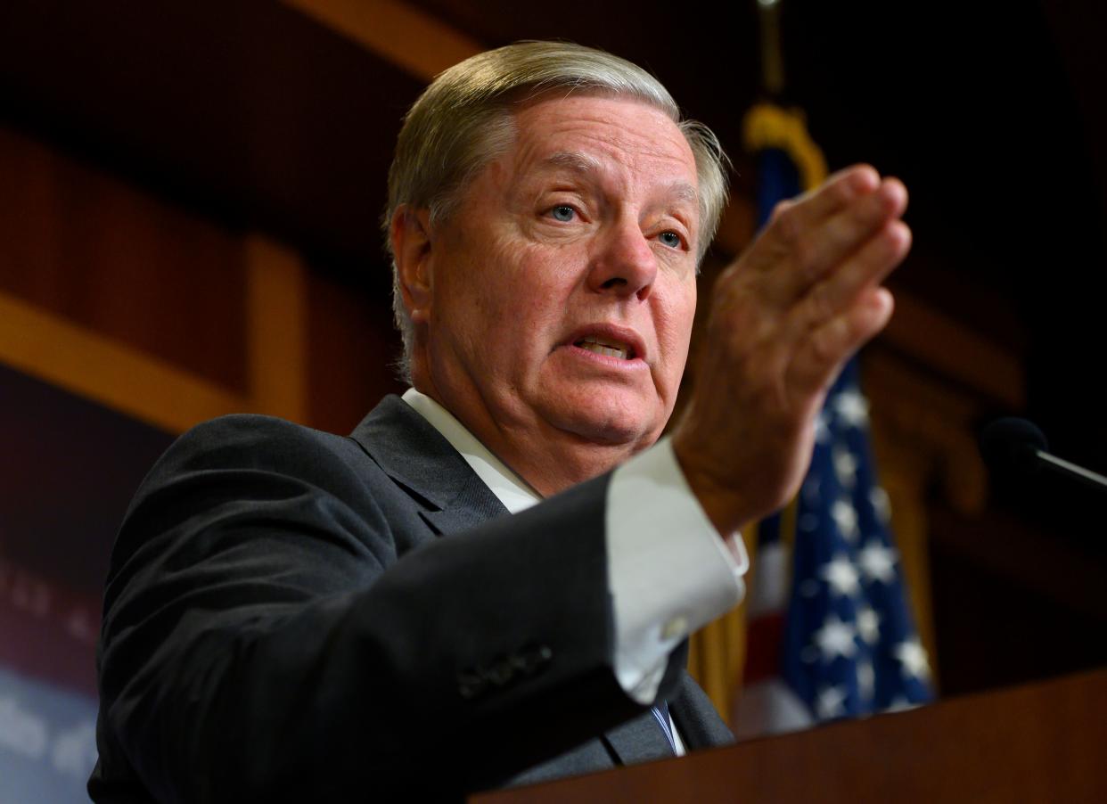 Sen. Lindsey Graham, R-S.C., speaks during a press conference on impeachment in Washington, D.C., Oct. 24, 2019. (Photo by Andrew Caballero-Reynolds/AFP via Getty Images)