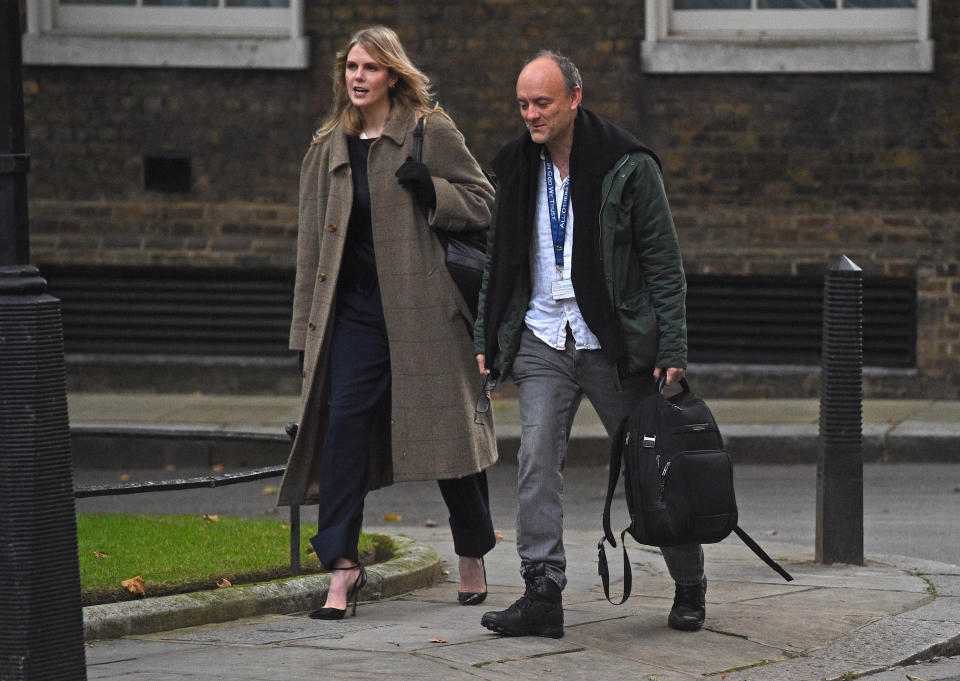 Senior aide to the Prime Minister Dominic Cummings and UK Government Adviser Cleo Watson arrive in Downing Street London, ahead of a meeting of the Government's emergency committee Cobra to discuss areas suffering a surge in Covid-19 and measures to combat the spread of the virus.