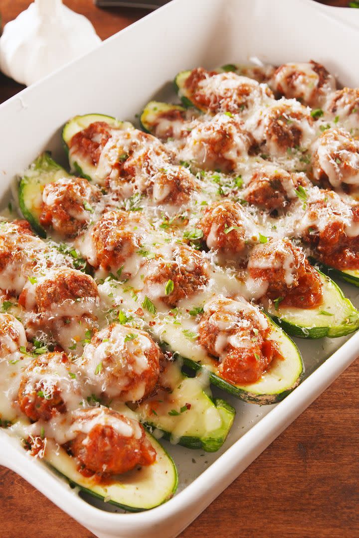 <p>Correct. That's meatballs stuffed inside a courgette boat. </p><p>Get the Meatball Courgette Boats recipe.</p>