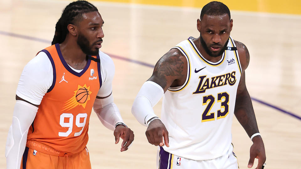 Jae Crowder and LeBron James, pictured here during Game 4 of the Western Conference first-round playoff series. 