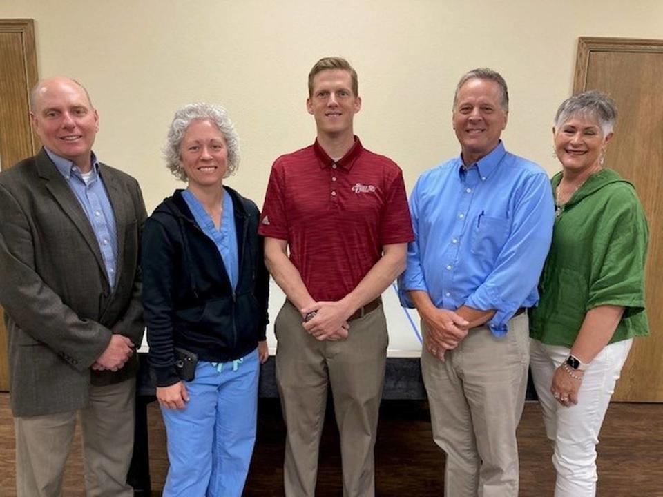 The Highland Area Community Foundation elected officers for the 2023-2024 year at their annual meeting held May 16. Pictured left to right: Mark Korte, Treasurer; Bonnie Gelly, 1st Vice President; Ryan Goodwin, President; Bob Luitjohan, 2nd Vice President; and Shari Ammann, Secretary.
