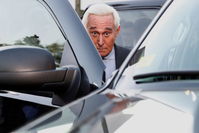 FILE PHOTO: Former Trump campaign adviser Stone departs following the second day of his criminal trial at U.S. District Court in Washington