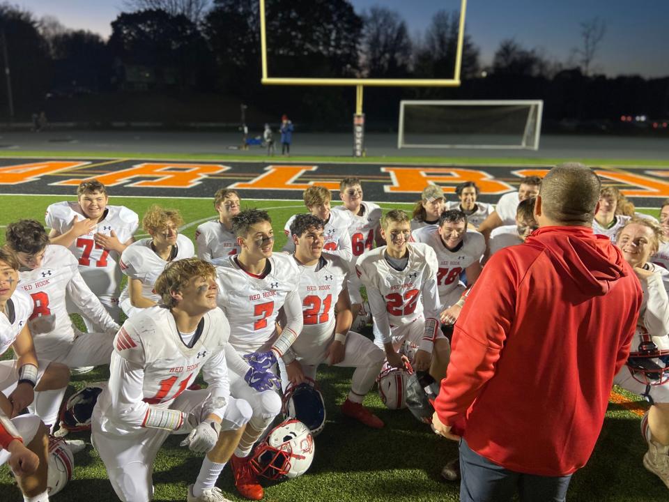 Scott Ricketson addresses his Red Hook football team after its win over Marlboro in the Section 9 Class B semifinals on Saturday.