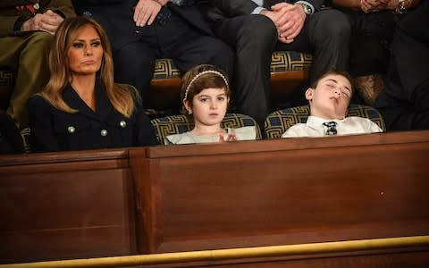 The speech was too long for Joshua Trump, a guest of the president, who has been bullied over his last name - Credit: AFP