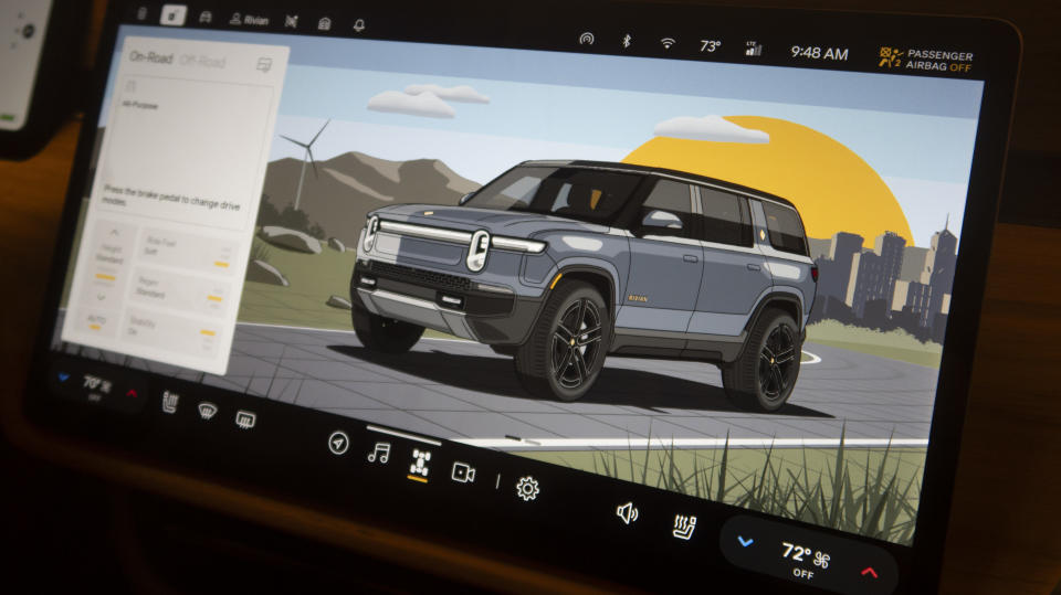 Rivian electric vehicle screen display.