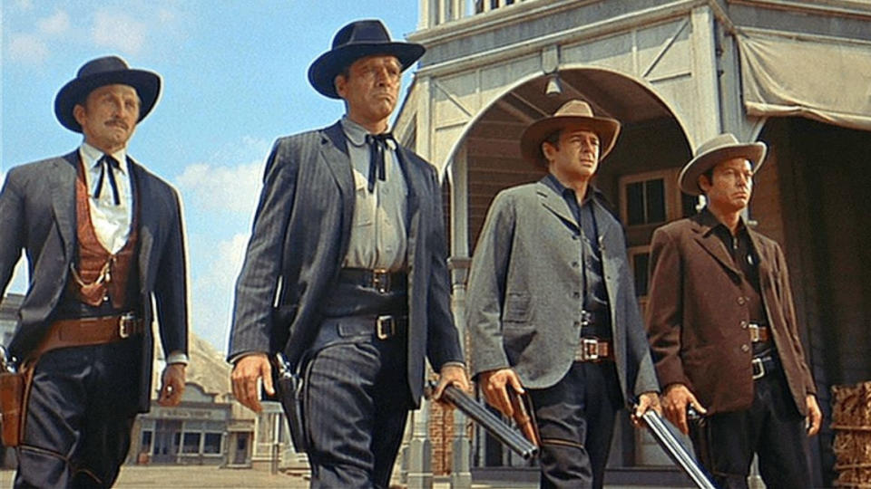 Kirk Douglas, Burt Lancaster, John Hudson and DeForest Kelley in 'Gunfight at the O.K. Corral'. (Credit: Paramount)