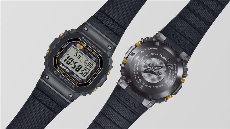 錶帶正面壓紋為招牌的SHOCK RESIST盾牌外觀，背面則為與錶盤相呼應的的磚形紋路。（圖／品牌業者提供）