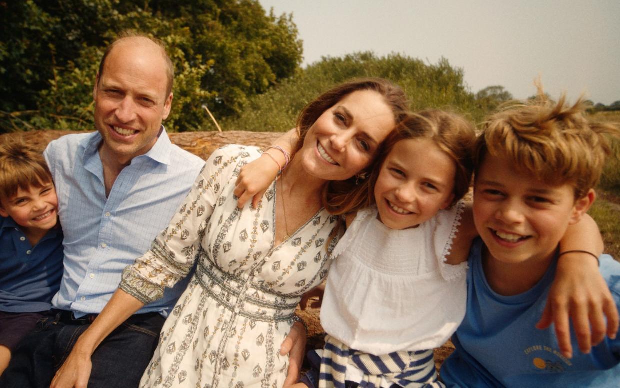 The Prince and Princess of Wales in the video with their three children, Louis, Charlotte and George