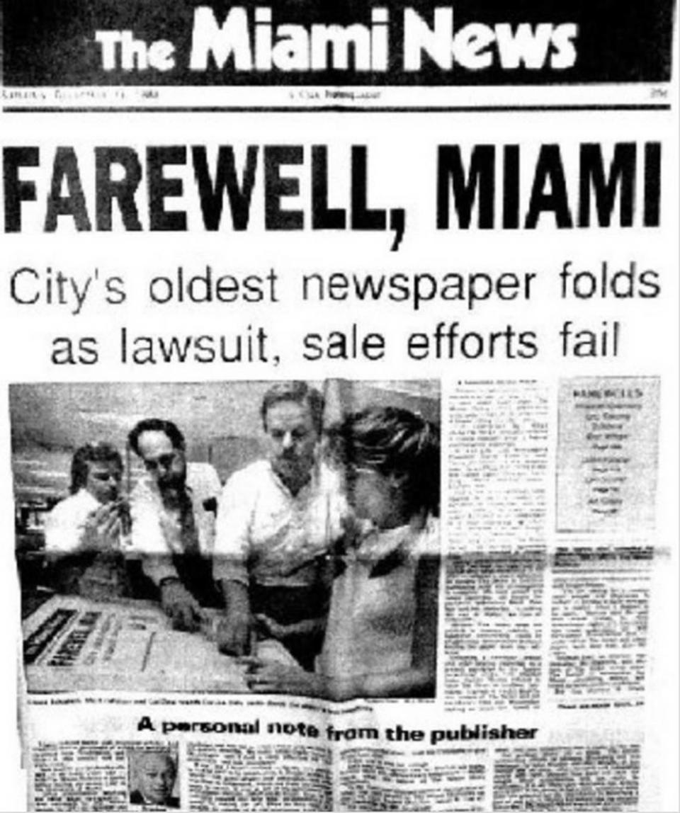 The final edition of the Miami News on Dec. 31, 1988, in a Miami Herald file photo courtesy of Mel Frishman and Howard Kleinberg.