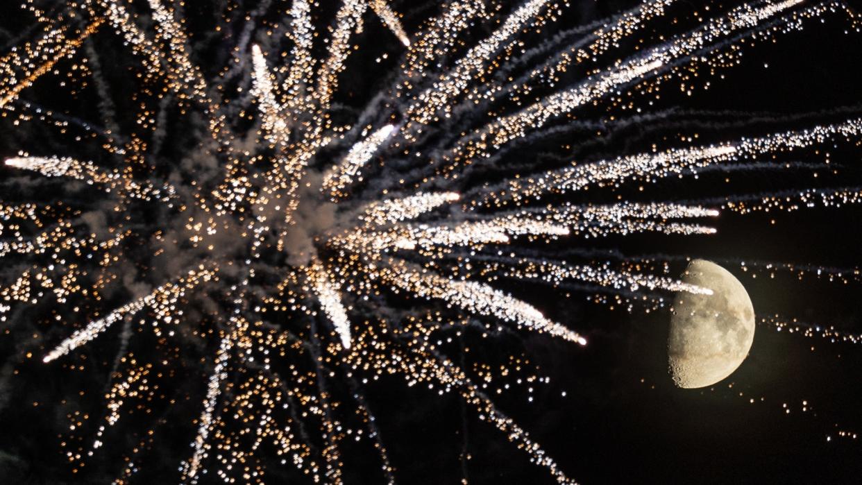  Fireworks over the Moon, Glastonbury, 6 August 2022. 