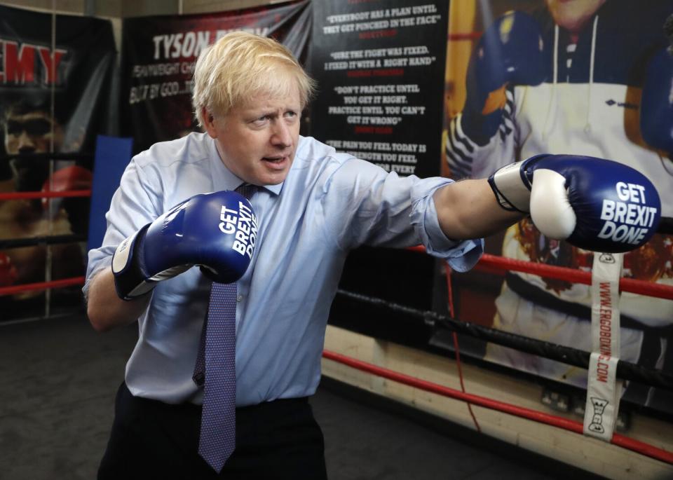 British Prime Minister Boris Johnson faux-boxing
