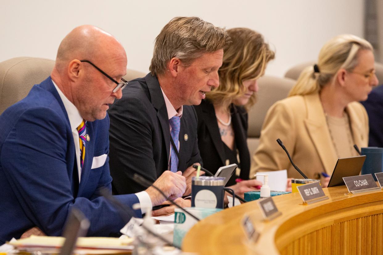 The joint committee on addiction and community safety response holds a public hearing amended House Bill 4002, which would bring back penalties for possession of drugs three years after Measure 110 was passed in the state at the Oregon State Capitol on Monday, Feb. 26, 2024, in Salem, Ore.
