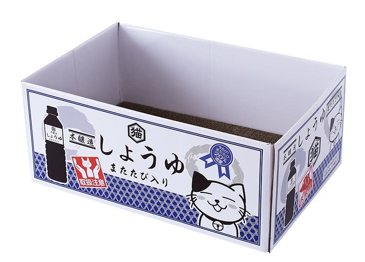 日系貓窩紙箱（附貓抓板），有柑橘、芒果、醬油瓶等多款外型，售價180元。（圖取自Yahoo奇摩拍賣）