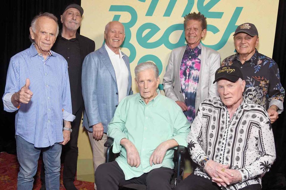 <p>Alberto E. Rodriguez/Getty</p> Al Jardine, David Marks, Frank Marshall, Brian Wilson, Blondie Chaplin, Mike Love and Bruce Johnston attend the world premiere of Disney+ documentary 