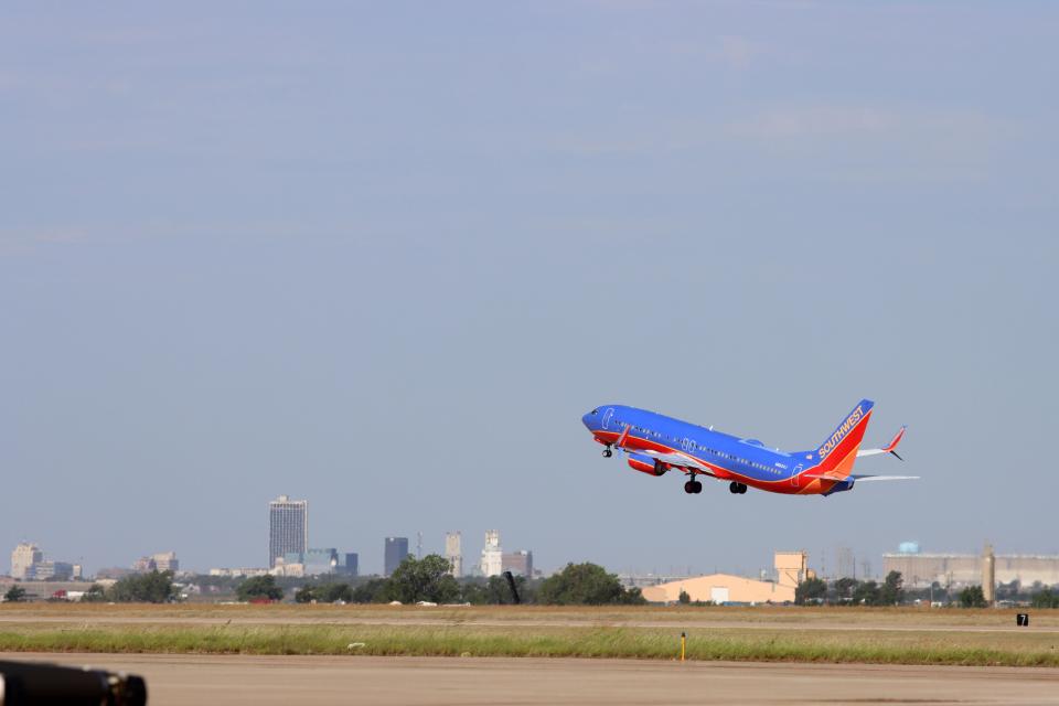 A Southwest Airlines flight takes off from Rick Husband Amarillo International Airport.