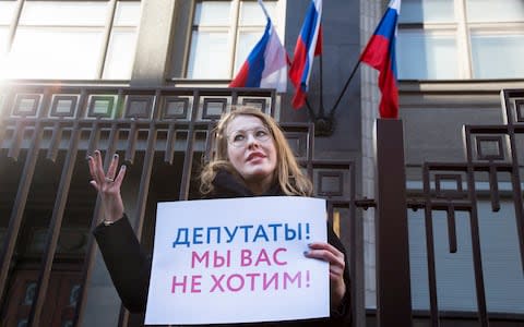 Russian TV host and presidential candidate Ksenia Sobchak attends an Amnesty International picket