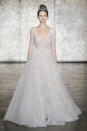 <p>Semi-sheer ball gown with delicate crystal embellishments. (Photo: Dan Lecca) </p>