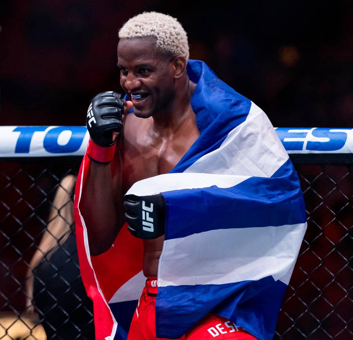 Robelis Despaigne from Cuba reacts after defeating Josh Parisian of the United States during their heavyweight title match during the UFC 299 event at the Kaseya Center on Saturday, March 9, 2024, in downtown Miami, Fla.