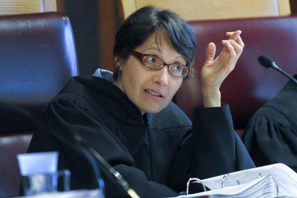 Court of Appeals judge Jenny Rivera listens to oral arguments during a cross-examination at the Court of Appeals on Wednesday, June 1, 2016, in Albany, N.Y.