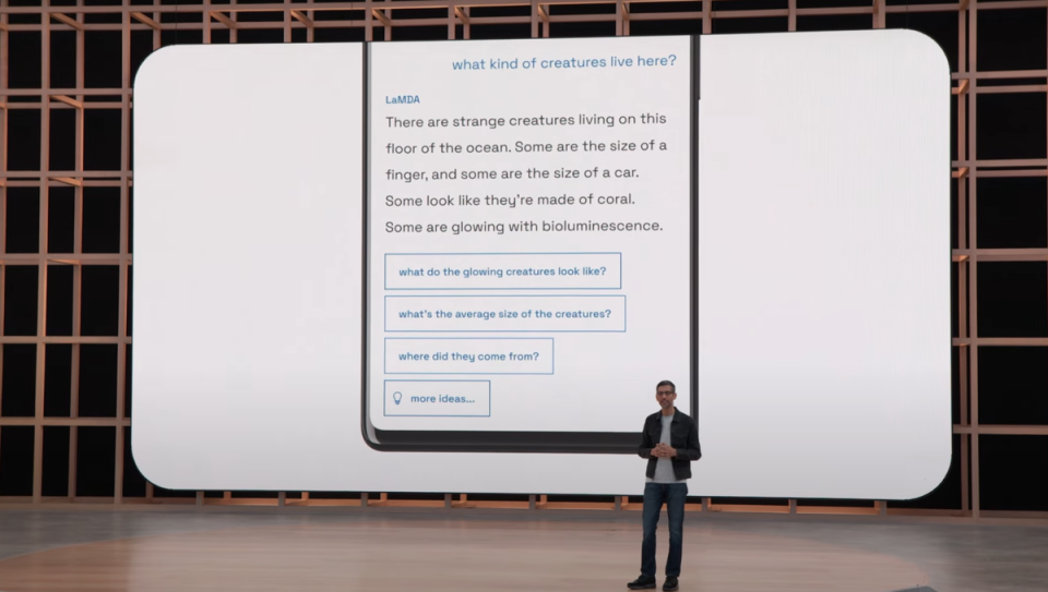 Google boss Sundar Pichai demoed its latest chatbot at the company’s developer conference last May (Google)