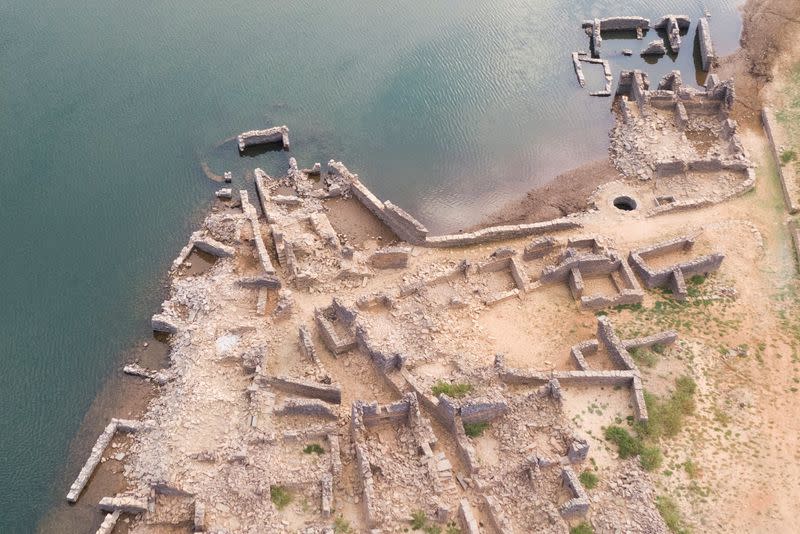 FILE PHOTO: Aerial view of a previously submerged village revealed by low water levels in Cabril dam reservoir in Pedrogao Grande