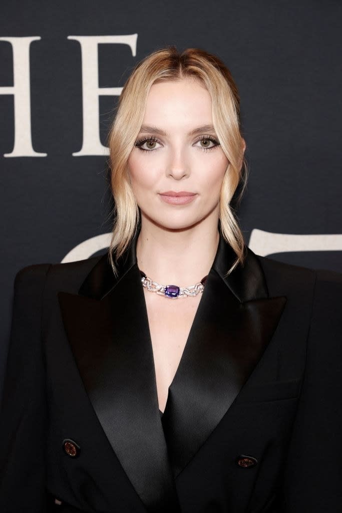 Jodie Comer attends "The Last Duel" New York Premiere at Rose Theater at Jazz at Lincoln Center's Frederick P. Rose Hall in a black satin suit