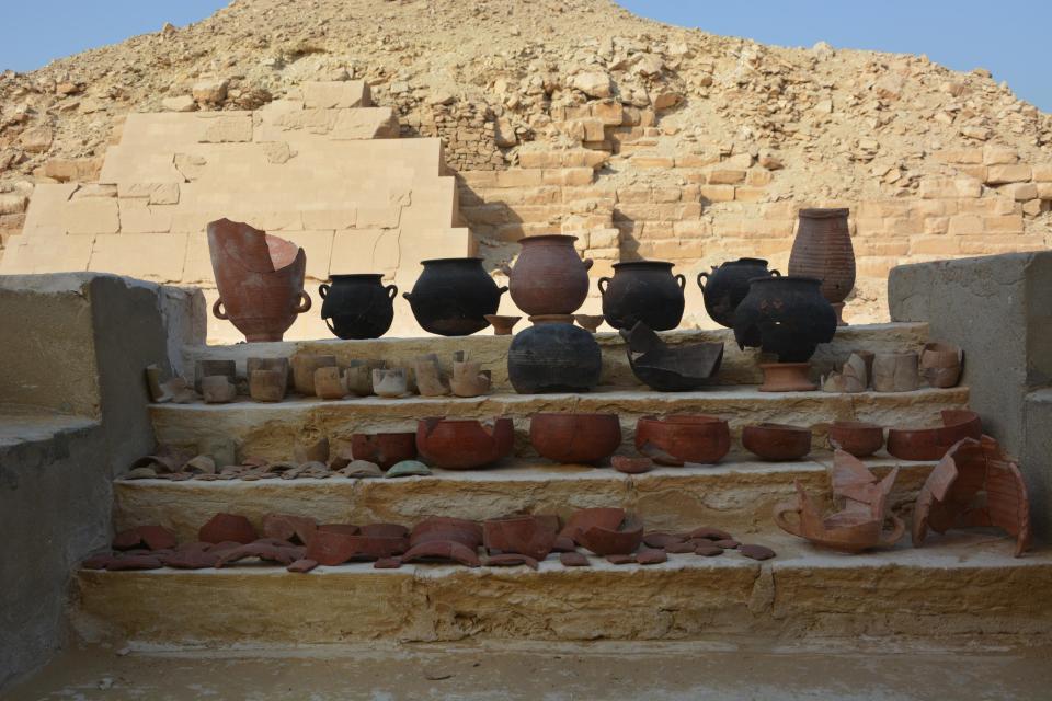 Vessels from the embalming workshop at the Saqqara site, southwest of Cairo, Egypt.