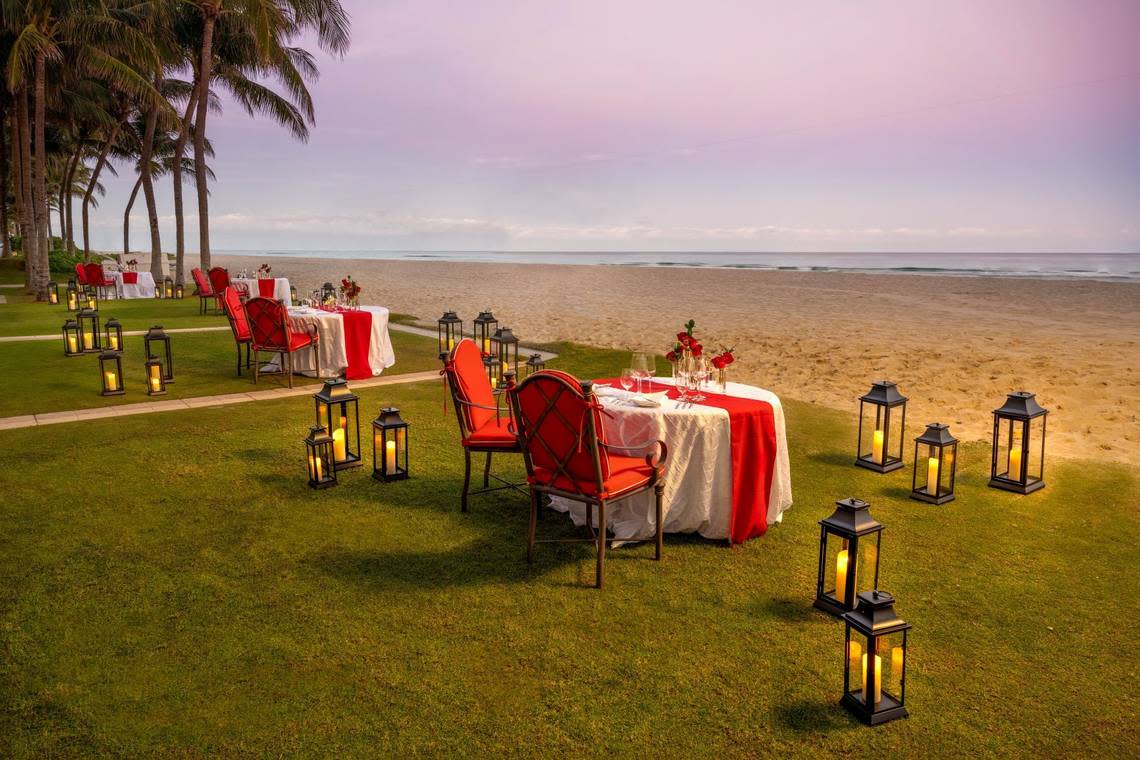 At Acqualina Resort in Sunny Isles Beach, couples can reserve their own beachfront table for Valentine’s Day.