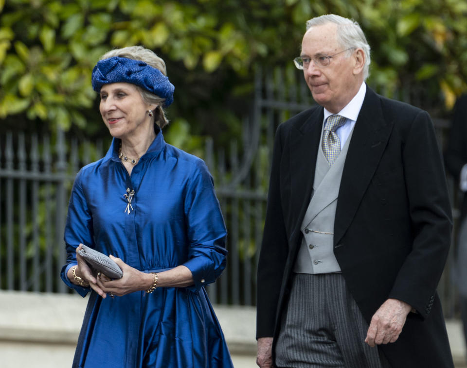 WINDSOR, ENGLAND - MAY 18: Birgitte, Duchess of Gloucester and Prince Richard, Duke of Gloucester attend the wedding of Lady Gabriella Windsor and Mr Thomas Kingston at St George's Chapel, Windsor Castle on May 18, 2019 in Windsor, England. (Photo by Mark Cuthbert/UK Press via Getty Images)