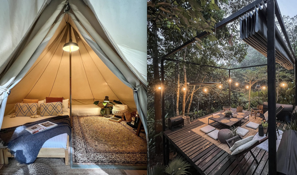 A composite image of the glamping site at La Hilir