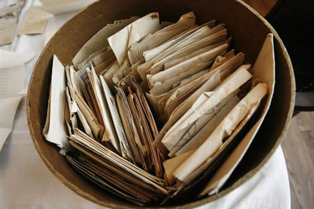 A hatbox with hundreds of letters. (James Gibbard/Tulsa World)