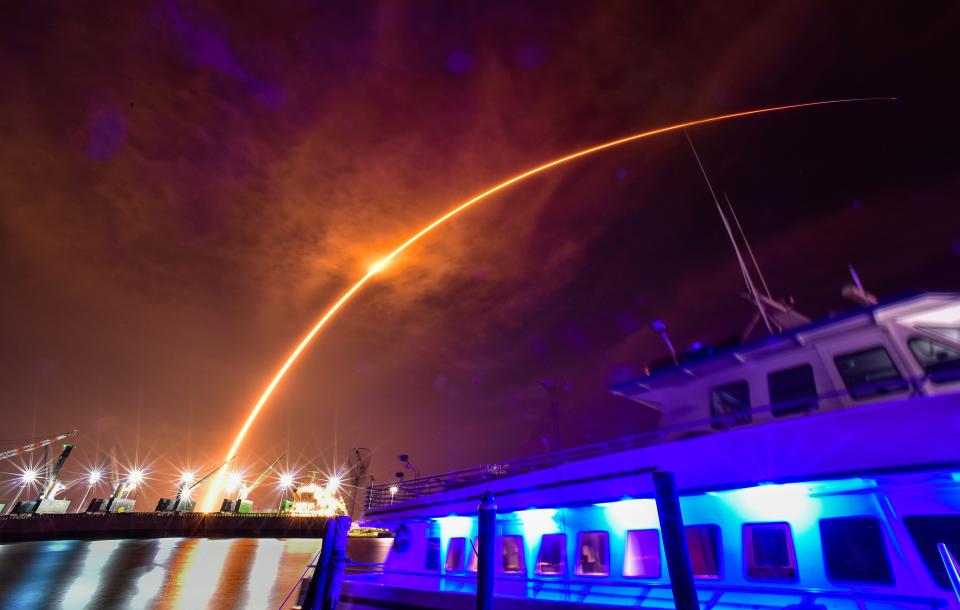 With the charter fishing boat Canaveral Princess docked at Port Canaveral and a freighter unloading across the channel, SpaceX launched a Falcon 9 rocket carrying Starlink satellites launched from Launch Complex 40 at Cape Canaveral Space Force Station on Aug. 11