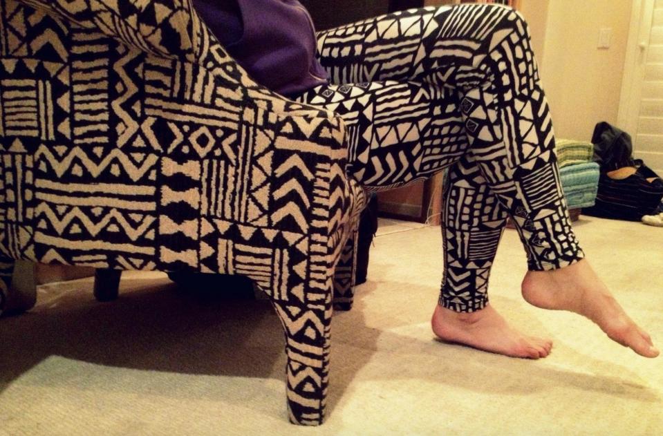 Someone's leggings matching a chair