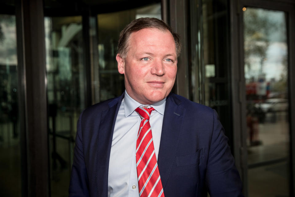 Damian Collins, chairman of U.K. House of Commons' digital culture and sport committee, arrives to chair a U.K. parliamentary committee hearing in London, U.K., on Thursday, April 26, 2018. (Simon Dawson/Bloomberg via Getty Images)