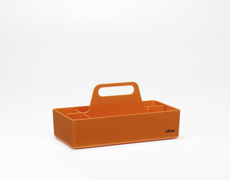 <p>Portable and practical, this clever caddy speaks to our world of hot desking and flexible working. Though unmistakably utilitarian, its softened edges grant the design a subtle liveability. If orange doesn’t do it for you, the evocative colour range also includes ‘Mint Green’, ‘Moss Grey’ and ‘Sea Blue’. £65, <a href="https://www.vitra.com/en-gb/product/toolbox" rel="nofollow noopener" target="_blank" data-ylk="slk:vitra.com;elm:context_link;itc:0;sec:content-canvas" class="link ">vitra.com</a></p>