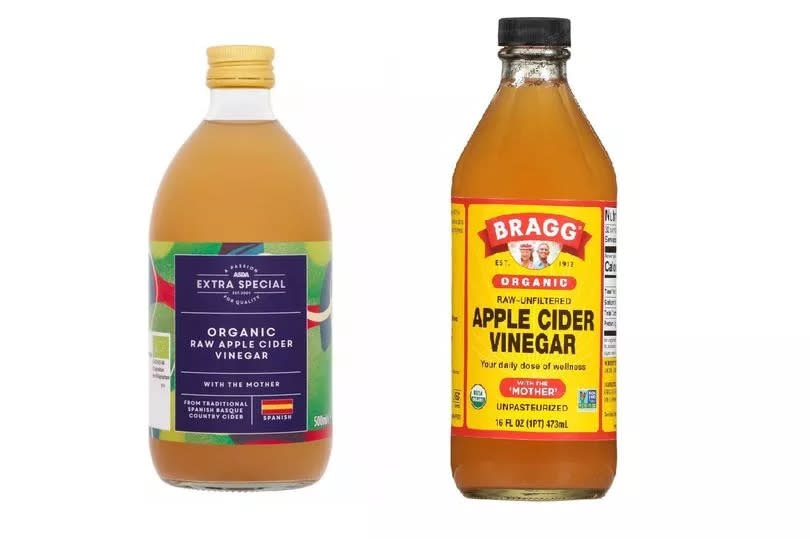 (L) Asda's own brand apple cider vinegar (R) Bragg's Apple Cider Vinegar