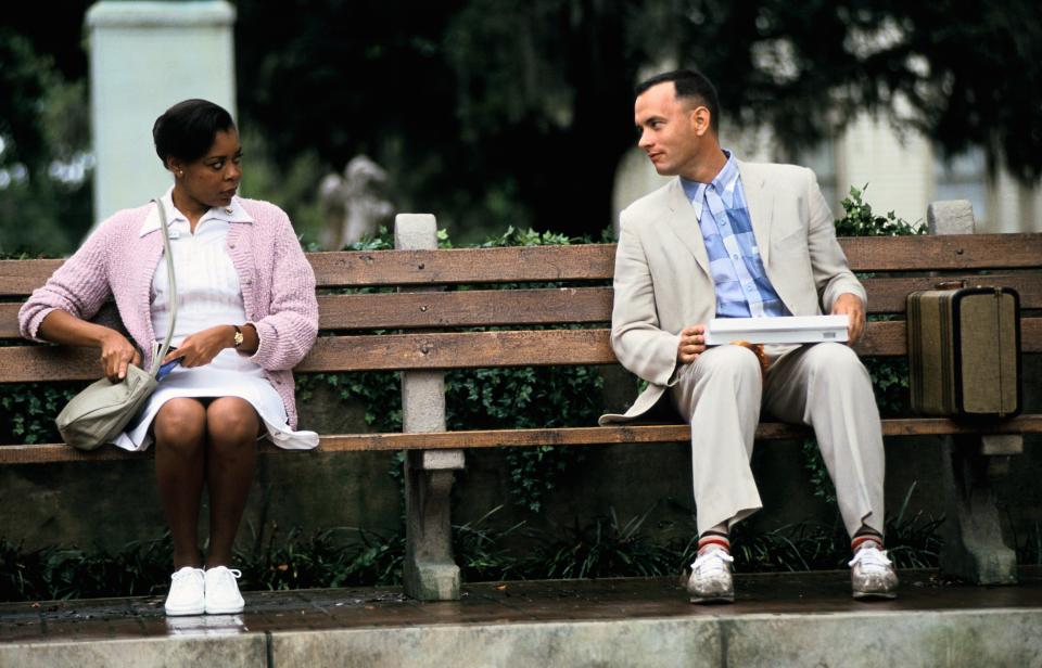 Forrest (Tom Hanks) shares his life story with a nurse (Rebecca Williams) in "Forrest Gump."